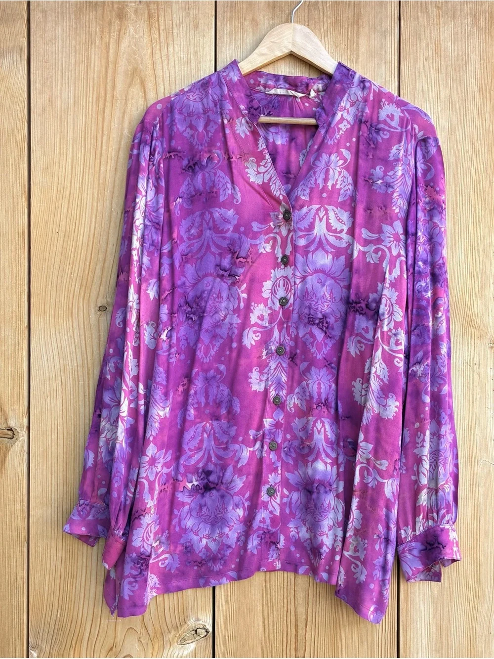 Soft Surroundings Purple Batik Button Up Top Sz 1X